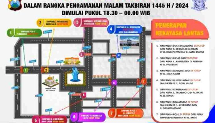 Polres Pamekasan Lakukan Penutupan Arus Lalu Lintas saat Malam Takbiran 1445 H, Berikut Penerapan Rekayasa Lantas