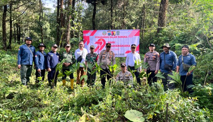 Peringati HUT Bhayangkara ke-79, Polsek Pronojiwo Tanam 79 Pohon Pinang Jawa