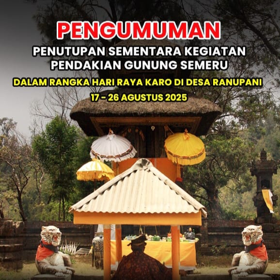 Foto: Pamflet penutupan sementara aktivitas pendakian gunung semeru
