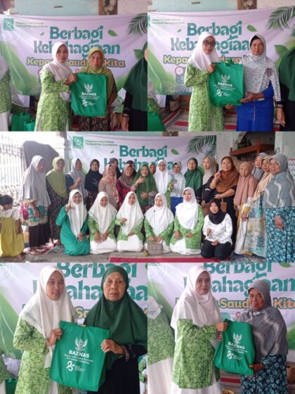 FOTO : Kerja sama antara Pengurus Anak Cabang (PAC) Fatayat Nahdlatul Ulama (NU) Candipuro Kabupaten Lumajang dengan Badan Amil Zakat Nasional (Baznas) berbagi bantuan sosial