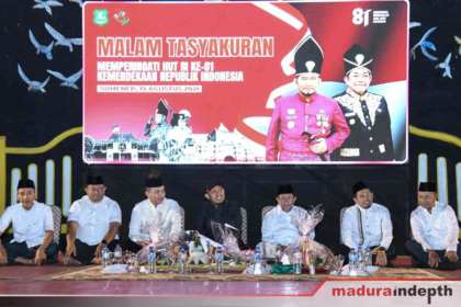 FOTO: Bupati Sumenep, Achmad Fauzi Wongsojudo, saat hadir diacara syukuran HUT ke-81 RI bersama di Lapangan Kesenian Sumenep