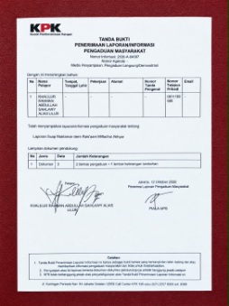 FOTO : Bukti Penyerahan ke KPK.